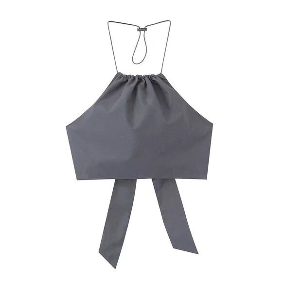 ZARA Women Sleeveless Halter Neck PARACHUTE TRENCH Crop Top Grey Size XL NEW - Picture 1 of 2